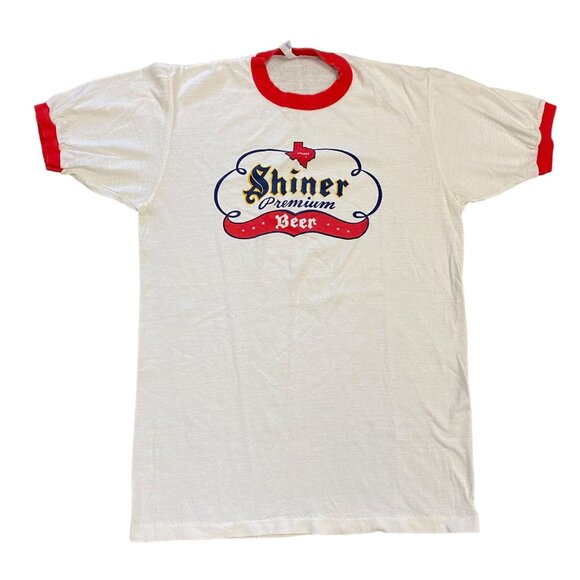 Vintage Shiner Premium Beer Tshirt 70s XL Ringer Tee Texas Velva Sheen Paper Tag - Picture 8 of 8